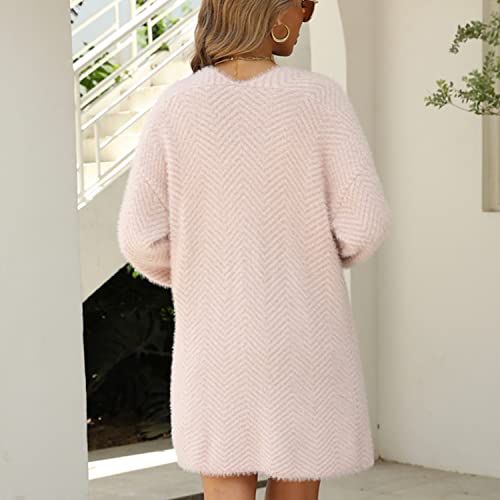 Women's Long Duster Cardigan Chevron Fuzzy Baggy Loose Warm Knitted Long Sleeve Open Front Midi Sweater Cardigan 7