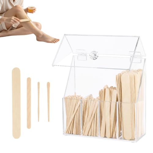 Legrape 300Pcs Wood Wax Applicator Kit 4 Sizes Wooden Waxing Sticks with 4-Compartment Waxing Sticks Organizer Small Medium Large Waxing Applicators for Eyebrows, Face, Nose, Body & Legs