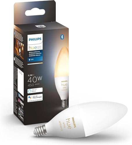 Philips Hue 40W B39 Candle-Shaped LED Bulb - White...