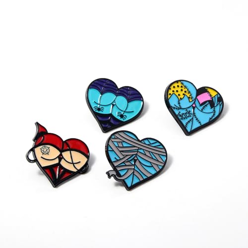 Image of 5Pcs Halloween Ghost Enamel Brooch - Pumpkin Reaper /Death's Scythe Devil Boo Lapel Pin - Cute Flower Smile Heart leaves Pattern Badges Gifts for Women Men