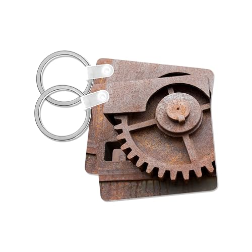 3dRose, Norway, Spitsbergen, New London, Rusted marble mining machinery, set of 2 Key Chains