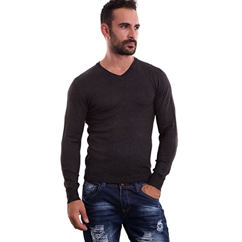 Toocool Maglione Uomo Maniche Lunghe Pullover Lana Scollo V Casual Maglia Nuovo M-002 [S,Grigio Scuro]