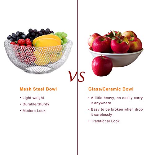 Iberg Mesh Fruit Bowl Decorative Fruit Basket Holder For Kitchen, Reception, Dining Table (Chrome, 12 Inch) #TOP3