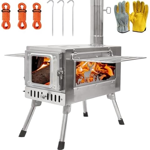 Outdoor Wood Burning Stove, Portable with Chimney Pipe for Cooking, Camping, Tent, Hiking, Fishing, Backpacking Cover