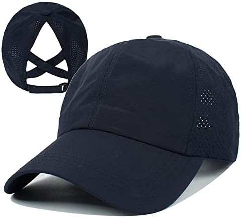 Epsoco Womens Ponytail Hole Baseball Cap Girls High Mesh Bun Sun Hat for Outdoor Sport Summer Beach Running Hiking Navy Blue