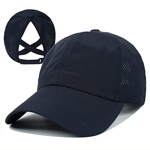 Epsoco Womens Ponytail Hole Baseball Cap Girls High Mesh Bun Sun Hat For Outdoor Sport Summer Beach Running Hiking Navy Blue #TOP17