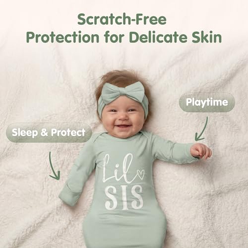 Image of Little Baby Sister Newborn Girl Outfit, Cute Knotted Gown 0-3 Month Soft Infant Going Home Sleepers