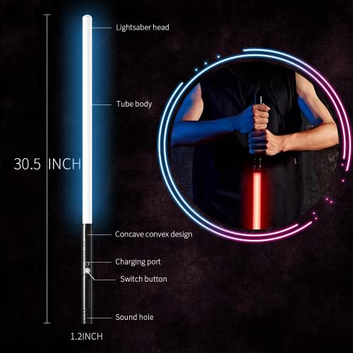 Dueling Light Sabers,Rgb 7 Colors Changeable ,Premium Aluminium Alloy Hilt Light Saber, 100 Minutes Battery Life, Crash Sound And Change Color, With Cool Background Sound, Button Control Color #TOP5