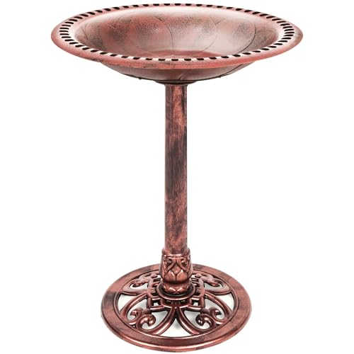Best Choice Products 28in Pedestal Bird Bath, Vintage Outdoor Resin Accent Decoration w/Fleur-de-Lis...