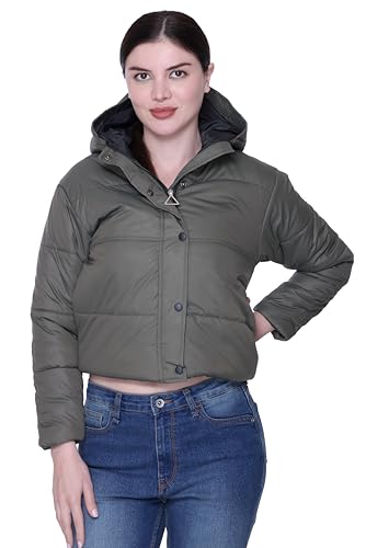Image of SANE ORIGINALS Hooded Winter Jacket for Women in Full Zipper || Stylish Semi Crop Warm Jacket for Women Winter Wear with Hood ||