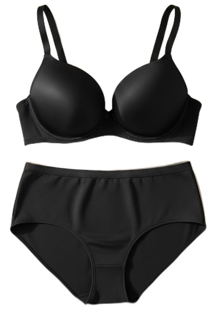 Women's Black Padded T-Shirt Bra and Hipster Panty Set, Lycra Spandex Fabric, Mold Cup Design, Lingerie Set for Women & Girl for Every Day wear.-image-28