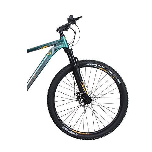Image of Cosmic Bicycle 29 3000 AL 27SPD FSLO Alloy Bicycle with Front Suspension Lock Out and Dual disc Brakes - Dark Green /Yellow