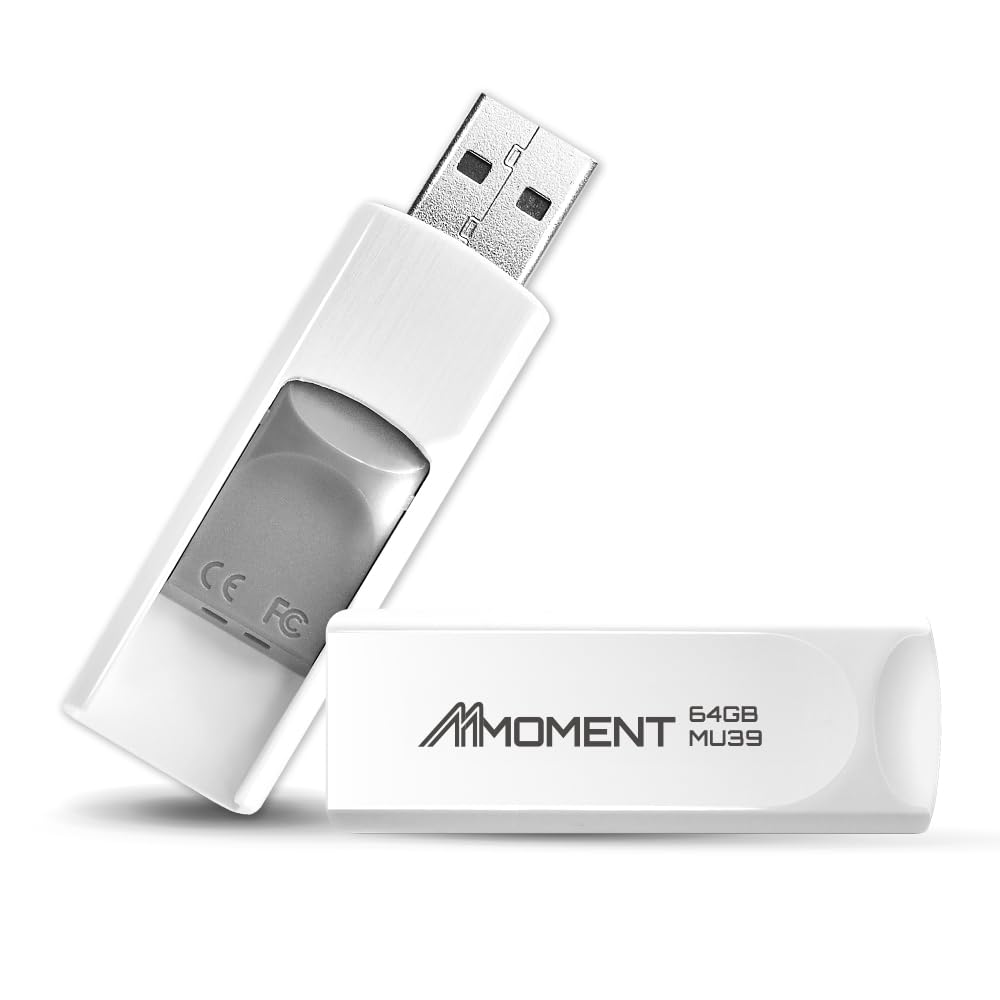 MMOMENT MU39 - Chiavetta USB 3.2 retrattile da 64 GB (10 pezzi), con connettore scorrevole, lettura fino a 100 MB/s, scrittura 30 MB/s – Plug & Play Memory Stick per PC, Mac, TV, auto