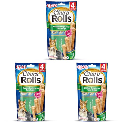 INABA Churu Rolls Reich an Hähnchen und Thunfisch Katzenleckerlis | Getreidefrei, Zuckerfrei, ohne künstliche Aromen Katzensnacks 40 g (3er Pack)