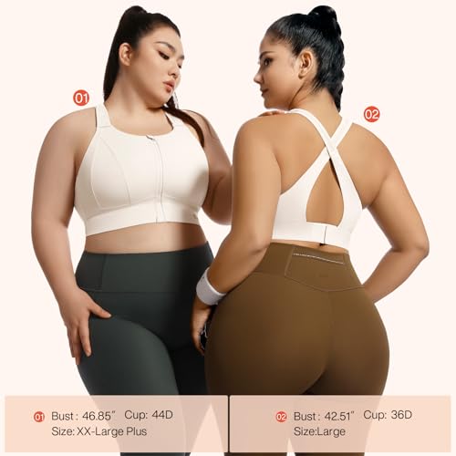 Image of High Impact Sports Bras for Women Adjustable Zip Front Plus Size Workout Bra Full Coverage Removable Padded Running