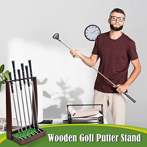 Image of Lenwen Wooden Golf Putter Stand Golf Club Holder Stand Wooden Display Rack Floor Display Rack Club Organizer for Storage Sports Indoor Home Office Simulator Garage