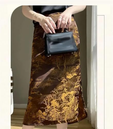 Women's Retro Satin Midi Wrap Skirt with Split Zipper Closure Elegant Wear4