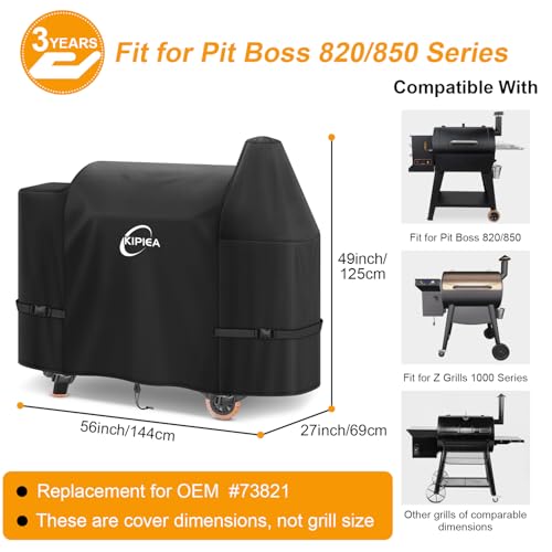 Image of Kipiea 600D Pellet Grill Cover for Pit Boss 820 & Pro 850, Waterproof BBQ Smoker Cover, UV Resistant, No Tear, No Fading