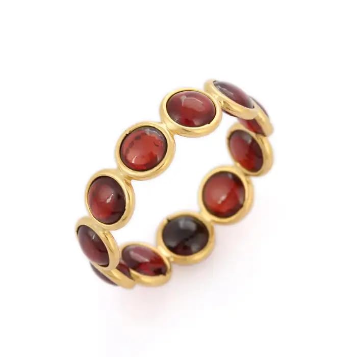 5mm Natural Garnet Eternity Band Ring for Women in 18k Solid Yellow Gold | January Birthstone Gift for Her Birthday, Engagement, Wedding, Anniversary