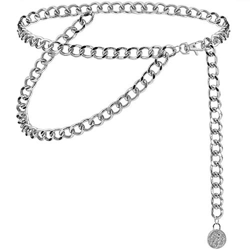 BAOKELAN Chaîne Ceintures pour Femmes Filles Double Couche Chaîne De Taille en Métal épais pour Robe 130 Cm Argent Cover