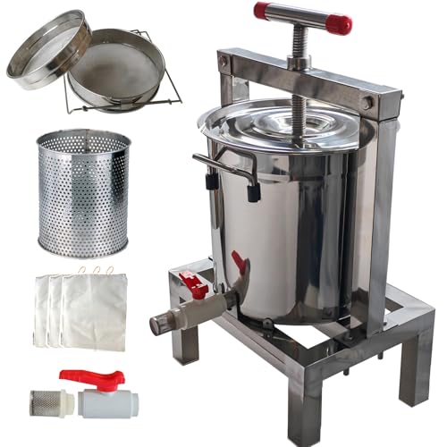 GiDoKe 蜂蜜 圧搾 機 蜜 絞り 機 蜂蜜 絞り器 はちみつ 絞り 機 15L大容量 5段階濾過 手動 圧搾機 ハチミツ/みつろう/ミツロウ ワックス/蜜蝋 養蜂器具 手動脱水機 蜂蜜しぼり機 304ステンレス材質 (7段階濾過 蓋付き,15L,14