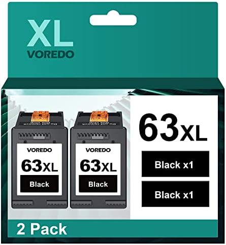 63XL Black Ink Cartridge (2-Pack), Replacement for HP Ink 63 63XL Black Ink Cartridge for HP OfficeJet 3830 4650 4655 5200 5255 Envy 4520 4510 4512 5260 DeskJet 1112 3633 3639 F6U62AN,Remanufactured