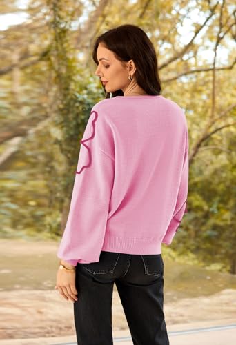 Pink Queen Women's Pullover Sweaters 2025 Knit Floral V Neck Tunic Pullover Long Sleeve Oversized Fall Casual Sweater3