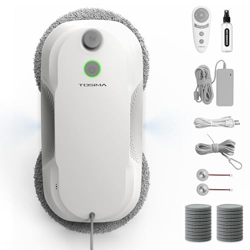 Tosima W5 Pro 6400 Pa Robot Laveur de Vitre, Double Pulvérisation d'eau Ultrasonique, Nettoyeur de Vitre Automatique, Télécommande, 20 Chiffons en...