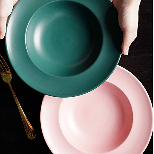 Nordic Color Glaze Soup Plate, Simple And Creative Home Pasta Salad Deep Soup Plate, Western Ceramic Tableware Dessert Cake Solid Color Straw Hat Plate,Pink,235Cm #TOP6