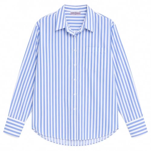 Image of Women's Blue & White Striped Oversized Premium Cotton Shirt | Full Sleeves Collared Casual Office Wear Shirt for Women