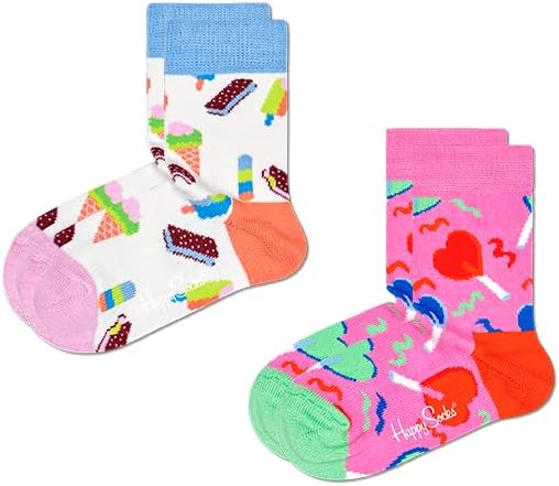 Happy Socks Boys' 2-Pack Kids Sweets Sock 2-3T White