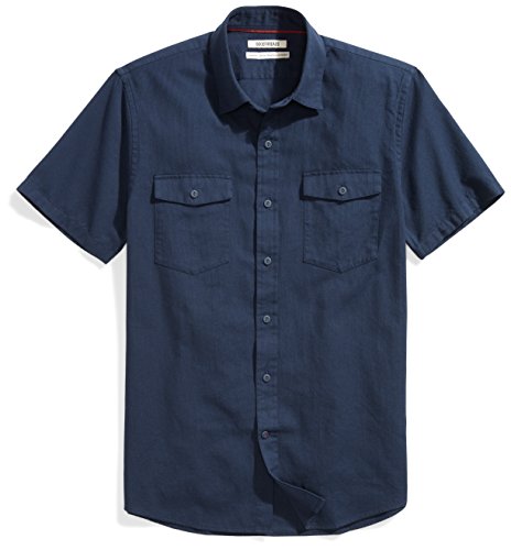 Amazon Brand - Goodthreads Men's Standard-Fit Short-Sleeve Ripstop Dobby Shirt, navy, Medium
