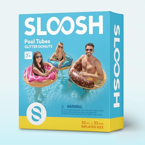JOYIN Donut Pool Float with Glitters 32.5” (3 Pack), Funny Tube Toys for Swimming Pool Party and Donut Party Supplies