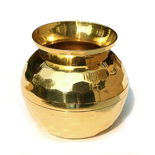 Image of Pure Source India Diamond Cut Brass Lota for Puja | Brass Kalash, 1000ml, 1 Piece (5.5 Inch - Gold)