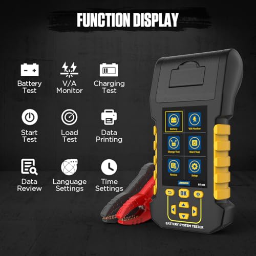 Image of Car Battery Tester 12V /24V Digital Automotive Batteries & Alternator Diagnostic Tool, 20-2000 CCA Load Capacity Charging Cranking System Tester for Truck Marine Motorcycle SUV Boat (Built-in Printer)