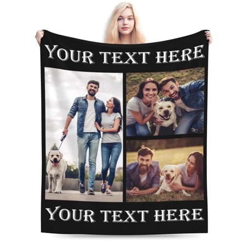 FJGLTEC Personalized Family Photos Blankets, Custom Flannel Blankets with Photos and Any Text for Family Mothers Day Fathers Day Wedding Anniversary Christmas Birthday Gift Multi Colors