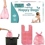 100 Nappy Bags & Scented Bin Liners with Tie Handle | Multipurpose Use Fragranced Bags for Dog Poo, Adult Diaper, Food Waste, Diaper Bin, Baby Nappies Bin, Travel Potty Liners, Sanitary & Pad Disposal
