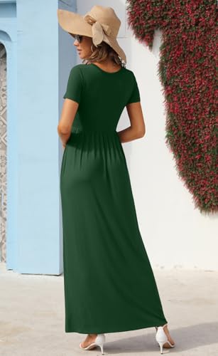 Image of GRECERELLE Womens Summer Long Maxi Dresses 2026 Short Sleeve V Neck Casual Button Dress with Pockets