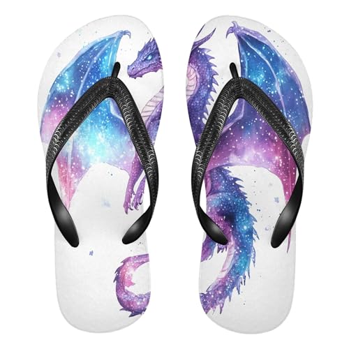 Burbuja Dragon with Purple Galaxy Flip Flops for Women Men, Soft Thong Sandals Rubber Slippers for Pool Beach Essentials