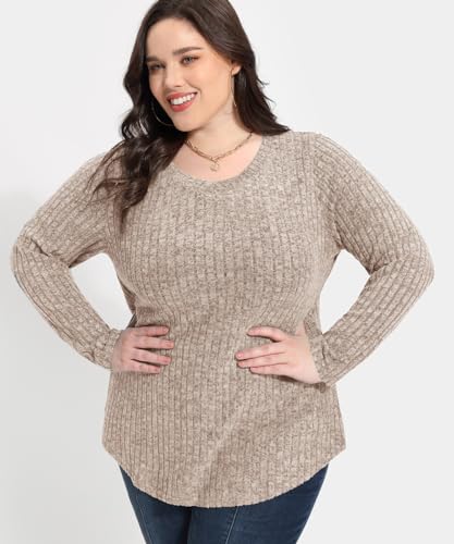 Image of CARCOS Plus Size Tops for Women Long Sleeve Raglan V Neck T Shirts Tunic Fall Blouse Xl-5Xl 14W -28W