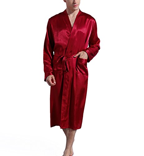Men's Satin Kimono Robe Spa Bathrobes Loungewear Sleepwear Long Bathrobe Lightweight Silk Nightwear2