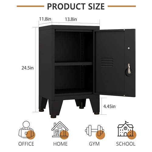 Image of 24.5 inchH Metal Locker Storage Cabinet with Lock - Small Lockable Employees Locking Cabinet Steel Locker Adjustable Shelf & Feet, Single Door Lockable Cabinet for Home, School, Office, Gym (Black)