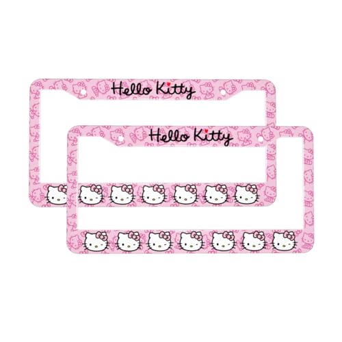 2 Pcs Cartoon Pink License Plate Frame - Cute Cat Design for Women Kawaii Car Tag Cover Holder, Universal for Vehicles Stylish Car Decor Accessories