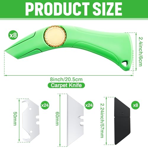 Image of WILLBOND 8 Pcs Navajas Para Roofing Fixed Blade Roofing Knife, Heavy Duty Utility Knife for Drywall, Vinyl, Carpet Cutting, Metal Roofings Tools with Replacement Hook Blades (Green)