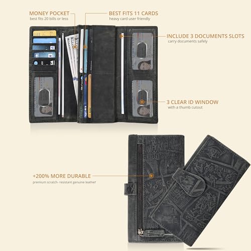 Image of Real Leather Women Wallet Leather with RFID Blocking -Trifold Card Holder Designer Ladies Clutch with ID Window Wallets