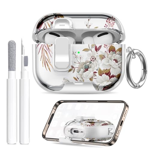 Image of Compatible Airpods Pro 3 Case (2025) with Phone Stand & Cleaner Kit,Cute Flower Print Soft Silicone Lock Clip Apple AirPods Pro 3rd Generation Case, Airpod Pro 3 Cover with Keychain for Women /Girls