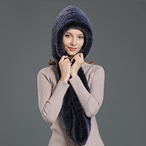 Winter Warm Real Rex Rabbit Fur Hat Women 2-in-1 Function Hoods with Scarf Hats Hooded Muffler Fur Headband Cap3