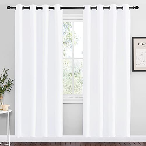Image of NICETOWN White Room Darkening Draperies and Curtains - Home Fashion Energy Saving Grommet Top Room Darkening Drape Panels for Bedroom (Set of 2 Panels, 55 by 78 Inch, White)