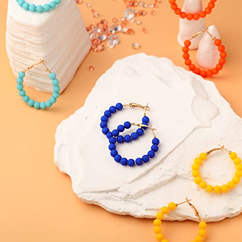 Sureio 16 Pairs Beaded Hoop Earrings Women Bohemian Circle Round Bead Earrings Bulk Colorful Bead Dangle Earrings(1.37 Inch)4