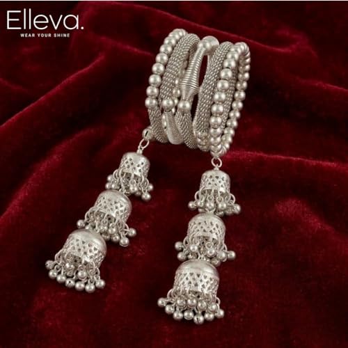 Image of Traditional Bangles set for Women | Oxidised Jewellery Bracelet for Girls Stylish | Latkan Chain Peacock Bangle Bracelet Adjustable for Navratri Festive Jewelry set of 1 (Pack of 1)